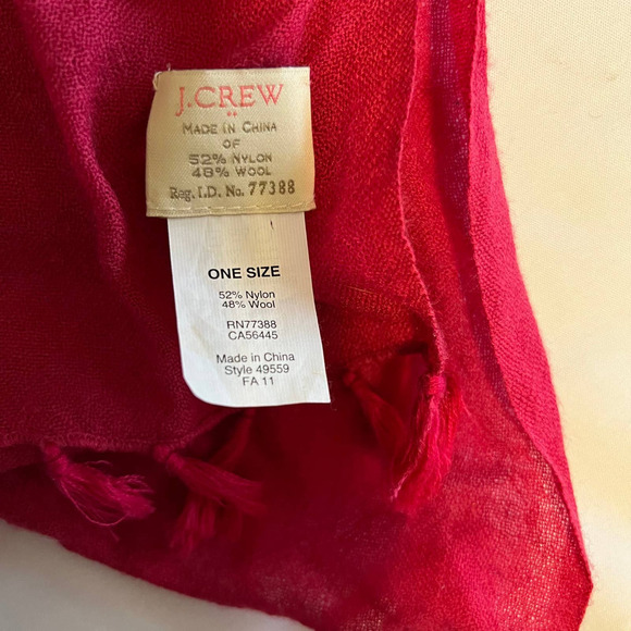 J. Crew Lightweight Wool Blend Dark Red Fringe Scarf - Picture 2 of 6